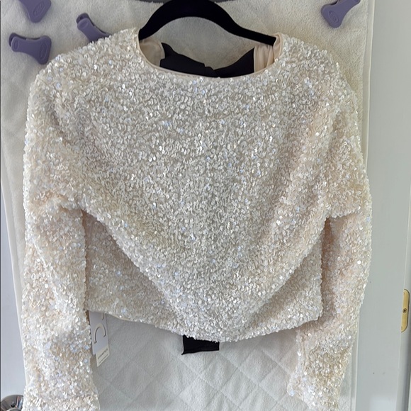 Commense Tops - White Sequin Crop Blouse